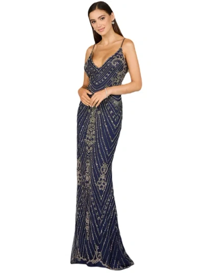Lara New York Spaghetti Strap Beaded Dress In Navygunmetal