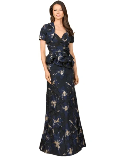 Lara New York Strapless Brocade Gown With Bolero In Navy