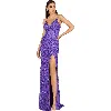 Lara New York Sultry Beaded Gown With Slit In Purple