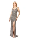 Lara New York Thigh High Slit Beaded Gown In Grey