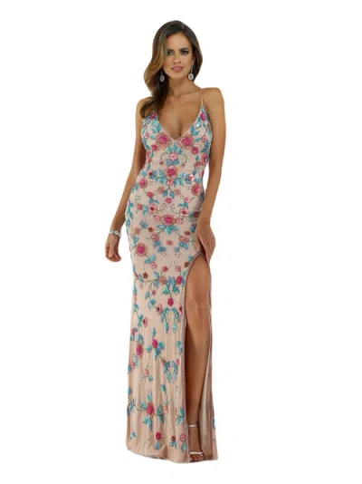 Lara New York Thigh High Slit With Open Back Dress In Nudemulti