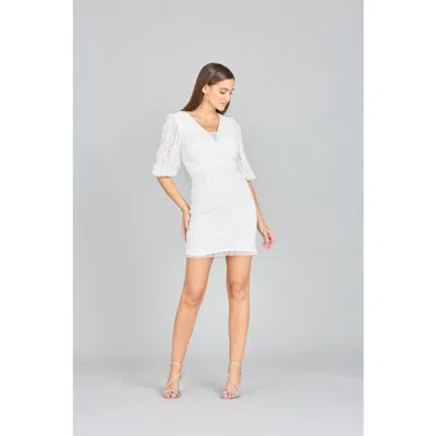 Lara New York V-neck Beaded Bridal Short With Sleeves In White