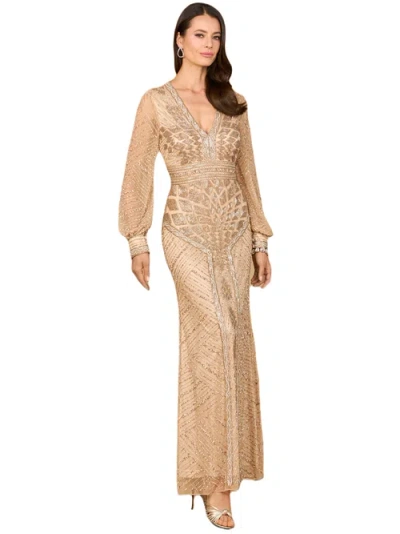 Lara New York V-neck Beaded Long Sleeve Dress In Brown