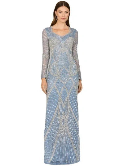 Lara New York V Neck Beaded Long Sleeve Dress In Inkblue