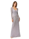 Lara New York V Neck Beaded Long Sleeve Dress In Lilac