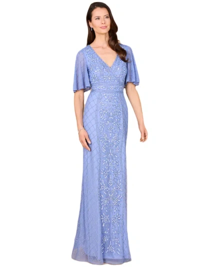 Lara New York V-neck, Cape Sleeve Beaded Gown In Purple