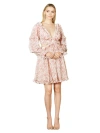 Lara New York V-neck Long Sleeve Print Cocktail Short With Cutout And Lace Up Back In Pinkprint