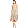 Lara New York V-neck Printed Midi Length Dress With Pleats In Mint