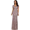 Lara New York V-neck, Short Sleeve Beaded Gown In Amethyst
