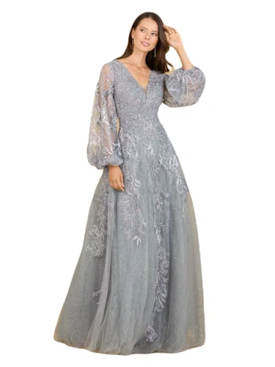 Lara New York V Neckline Balloon Sleeve Gown In Dusk