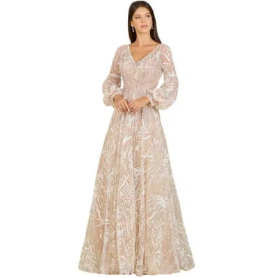 Lara New York V Neckline Long Sleeve Gown In Neutral