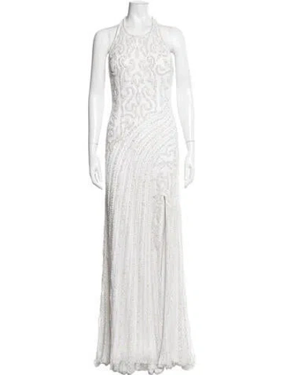 Pre-owned Lara Patterned Long Dress In White