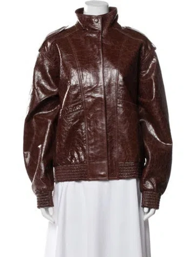 Pre-owned Lara Worthington X Witchery Lamb Leather Bomber Jacket In Brown