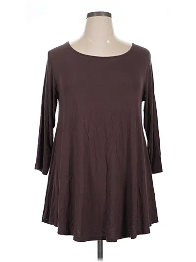 Pre-owned Larace 3/4 Sleeve Top Brown Boatneck Tops