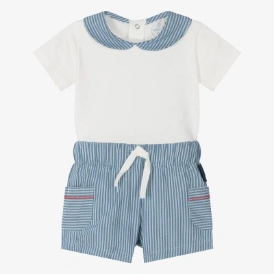 Laranjinha Baby Boys Blue Striped Shorts Set