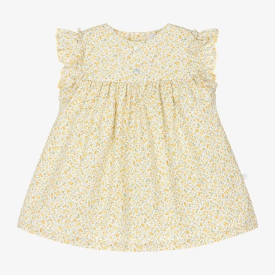 Laranjinha Baby Girls Yellow Cotton Floral Dress