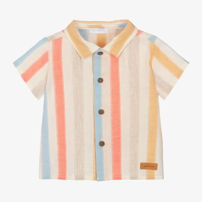 Laranjinha Kids' Boys Beige Stripe Cotton Shirt