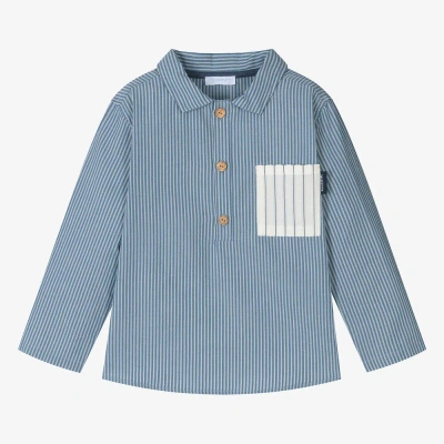 Laranjinha Kids' Boys Blue Striped Cotton Pop-over Shirt