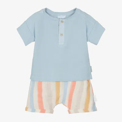 Laranjinha Babies' Boys Blue Striped Cotton Shorts Set