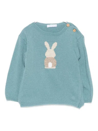 Laranjinha Kids' Bunny Sweater  In Green
