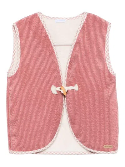 Laranjinha Kids' Corduroy Vest With Fur  In Pink