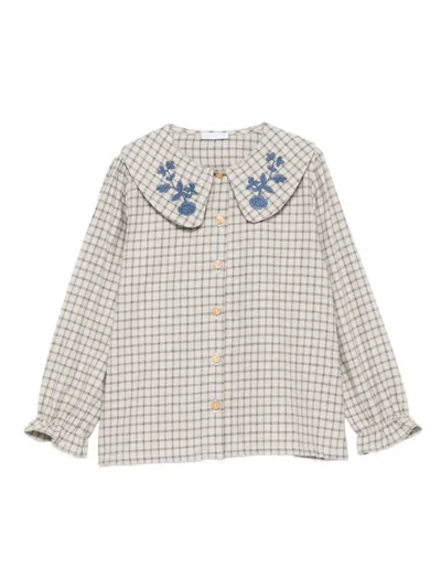 Laranjinha Embroidered Checked Shirt In Neutral