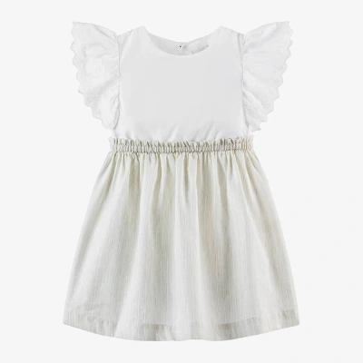 Laranjinha Kids' Girls White & Beige Stripe Dress