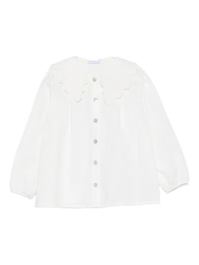 Laranjinha Kids' Shirt With Scalloped Collar  In White