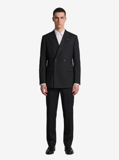 Lardini Double-breasted Classic-fit Suit In Black