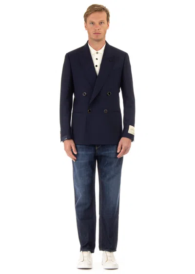 Lardini Attitude Line Double-breasted Wool Jacket In Blue