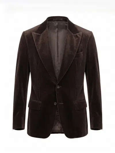 Lardini Attitude Drop 7 Reg Velvet Peak-lapel Blazer In Brown
