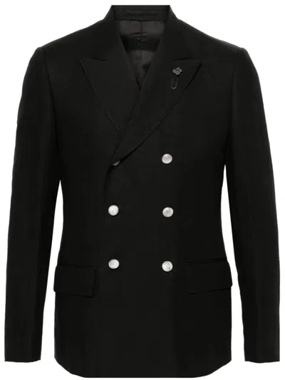 Lardini Peak-lapels Double-breasted Blazer In Black  