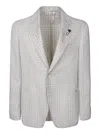 Lardini White And Beige Wool Houndstooth Jacket In Neutrals