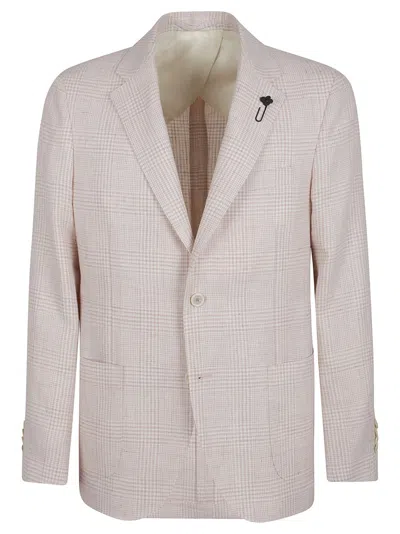 Lardini Beige Checkered Blazer Jacket In Neutrals