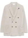 Lardini Double-breasted Linen Jacket With Brooch Detail And English Vents In Neutral