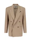 Lardini Double-breasted Stretch Wool Blend Blazer In Brown