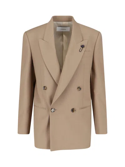 LARDINI BEIGE DOUBLE-BREASTED WOOL BLEND BLAZER