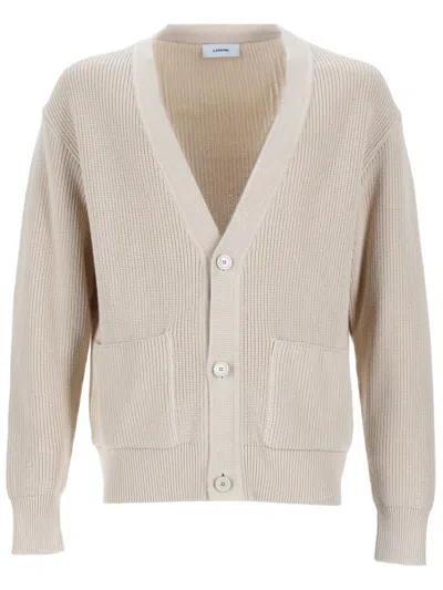 Lardini Beige Knitted V Neck Cardigan In Neutral