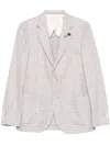 Lardini Checked Single-breasted Jacket In Beige Cotton And Linen