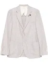 Lardini Checked Single-breasted Jacket In Beige Cotton And Linen In Neutrals