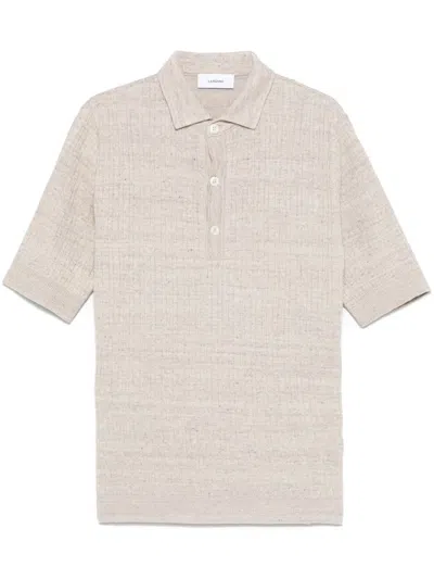 Lardini Beige Polo Shirt In Linen And Cotton Short-sleeves