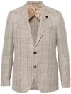 Lardini Single-breasted Checked Blazer In Virgin Wool In Beige