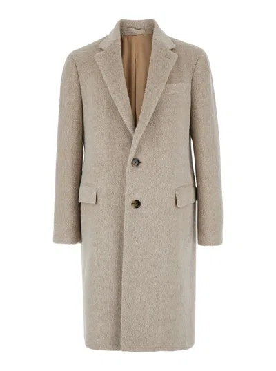 LARDINI BEIGE SINGLE-BREASTED COAT WITH NOTCHED REVERS IN ALPACA BLEND MAN