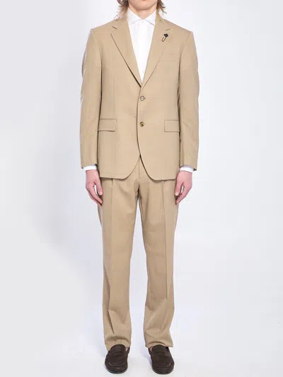 Lardini Beige Singlebreasted Linen Suit In Brown