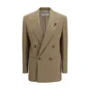 Lardini Double-breasted Stretch Wool Blend Blazer In Neutral