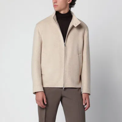 Lardini Stand Collar Soft Jacket Buttons Side Pockets In White