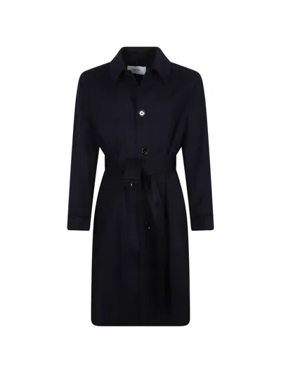 Lardini Belted Button-front Coat In Blue