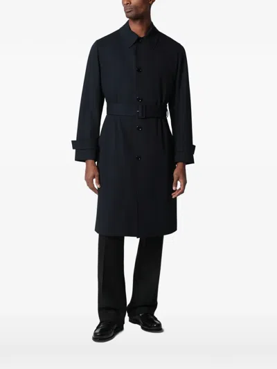 Lardini Single Breasted Wool Trench Coat Belted In Blue