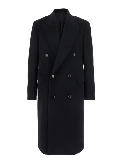 LARDINI BLACK DOUBLE BREASTED WOOL COAT