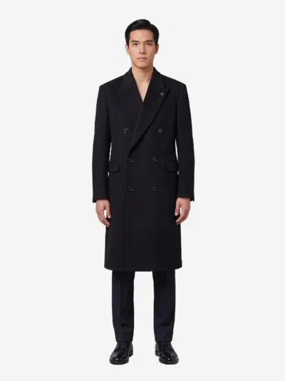 Lardini Double-breasted Wool Coat In Black